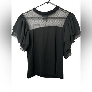 Gracia Black Sheer Ruffle Sleeve Blouse NWT